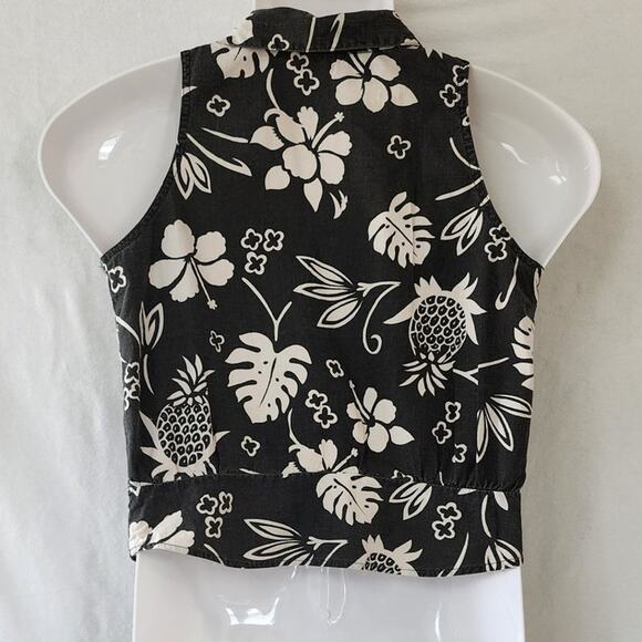 India Garment New York Floral Black and White Sleeveles Tie Crop Top W SZ Med - Picture 3 of 9